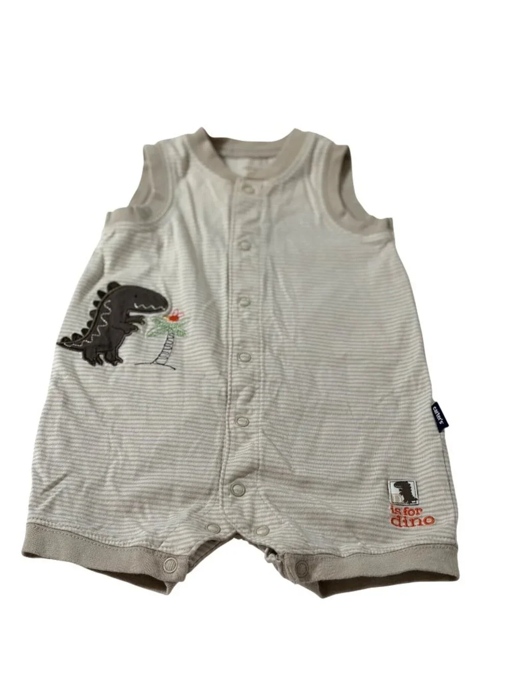 Carters Boys Infant Baby Size 6 Months Tan White Romper Short Outfit Striped Din